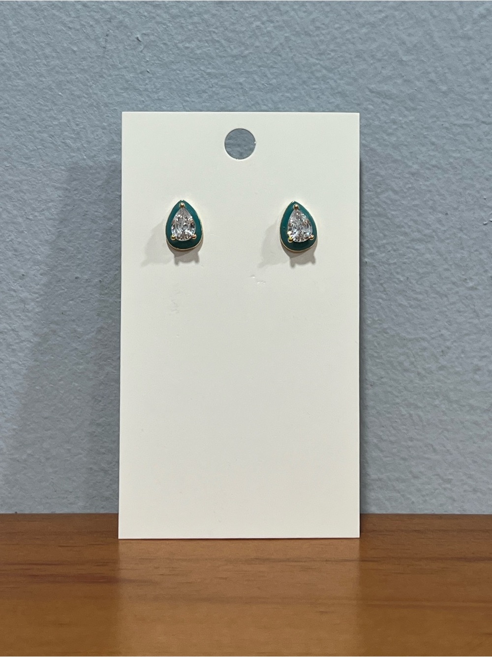 Teardrop Shaped Turquoise Border Stud Pear Cut Center Stone Earrings Pre Loved